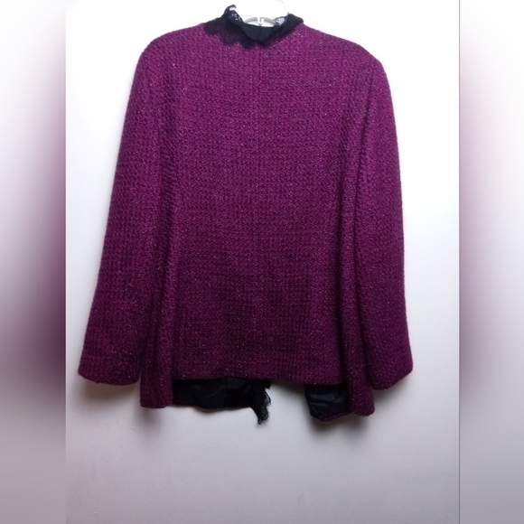 Neiman Marcus Exclusive Burgundy Red/Black Metallic Wool Blend Blazer size 16 - Picture 7 of 14